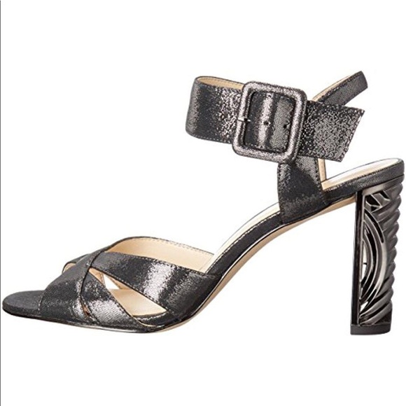 Silver Metallic Crisscross Metal Block Heel Sandal - Picture 5 of 6